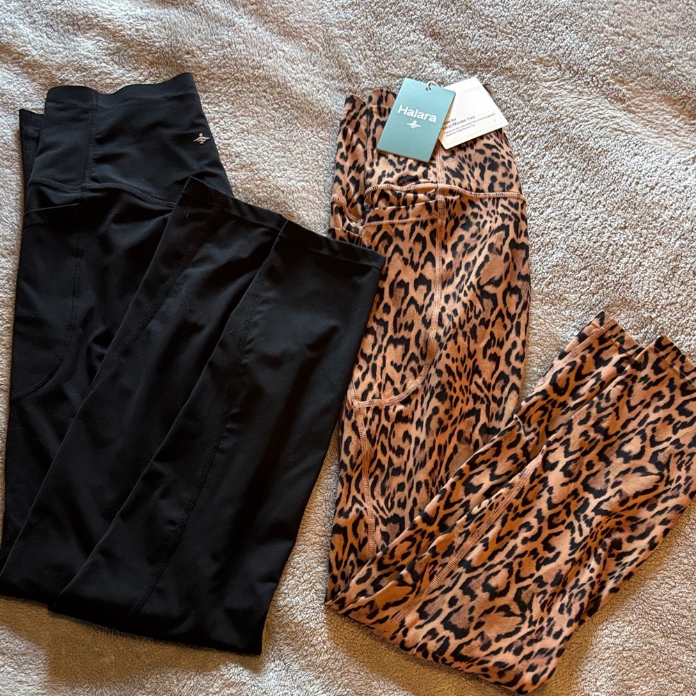HALARA Women's Black and Leopard Print Leggings